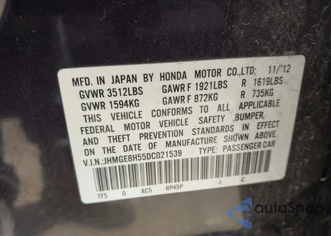2013 Honda Fit Sport from USA, damaged, VIN JHMGE8H55DC021539